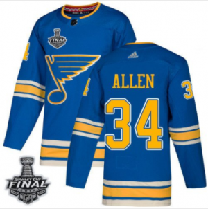 Pánské NHL St. Louis Blues dresy 34 Jake Allen modrá Alternate 2019 Stanley Cup Final Stitched