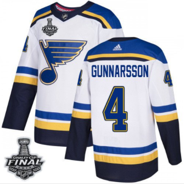 Pánské NHL St. Louis Blues dresy 4 Carl Gunnarsson Bílý 2019 Stanley Cup Final Stitched