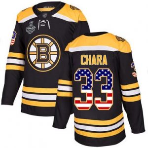 Pánské Boston Bruins 33 Zdeno Chara Černá Domácí USA Flag 2019 Stanley Cup hokejové dresy