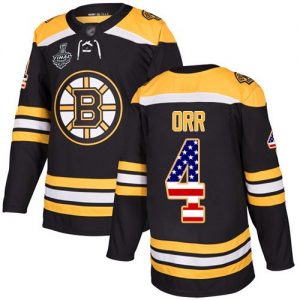 Pánské Boston Bruins 4 Bobby Orr Černá Domácí USA Flag 2019 Stanley Cup hokejové dresy