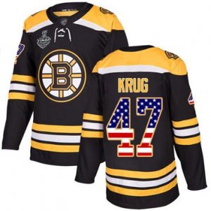 Pánské Boston Bruins 47 Torey Krug Černá Domácí USA Flag 2019 Stanley Cup hokejové dresy