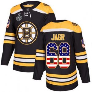 Pánské Boston Bruins 68 Jaromir Jagr Černá Domácí USA Flag 2019 Stanley Cup hokejové dresy