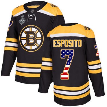 Pánské Boston Bruins 7 Phil Esposito Černá Domácí USA Flag 2019 Stanley Cup hokejové dresy