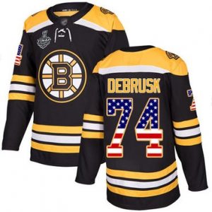 Pánské Boston Bruins 74 Jake DeBrusk Černá Domácí USA Flag 2019 Stanley Cup hokejové dresy