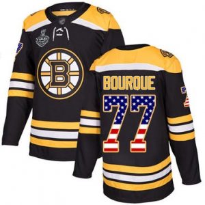 Pánské Boston Bruins 77 Ray Bourque Černá Domácí USA Flag 2019 Stanley Cup hokejové dresy