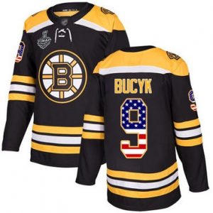 Pánské Boston Bruins 9 Johnny Bucyk Černá Domácí USA Flag 2019 Stanley Cup hokejové dresy