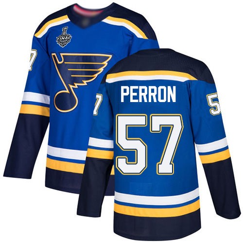 Pánské St. Louis Blues 57 David Perron modrá Domácí 2019 Stanley Cup hokejové dresy