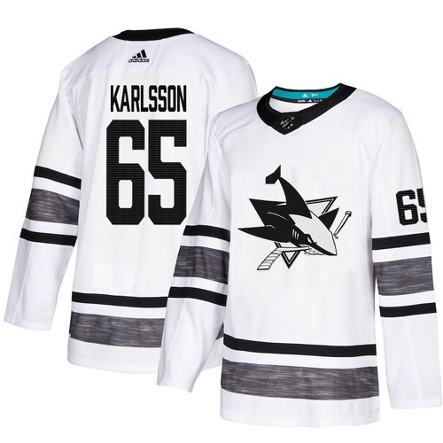 San Jose Sharks dresy 65 Erik Karlsson Bílý 2019 All Star hokejové dresy