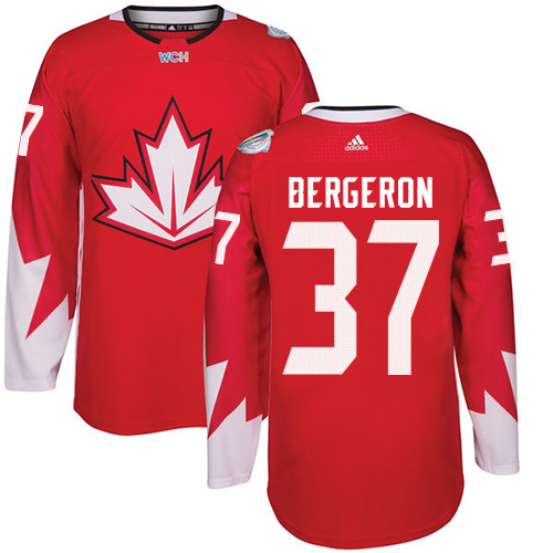 Adidas Team Canada dresy Patrice Bergeron 37 Authentic Červené Venkovní 2016 World Cup hokejové dresy
