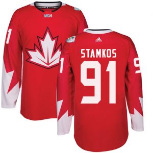 Adidas Team Canada dresy 91 Steven Stamkos Authentic Červené Venkovní 2016 World Cup hokejové dresy