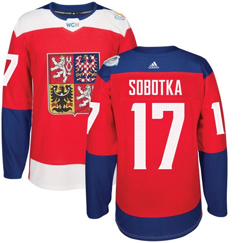 Adidas Team Czech Republic dresy 17 Vladimir Sobotka Authentic Červené Venkovní 2016 World Cup hokejové dresy