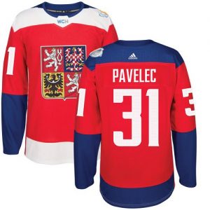 Adidas Team Czech Republic dresy 31 Ondrej Pavelec Authentic Červené Venkovní 2016 World Cup hokejové dresy