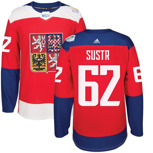 Adidas Team Czech Republic dresy 62 Andrej Sustr Authentic Červené Venkovní 2016 World Cup hokejové dresy