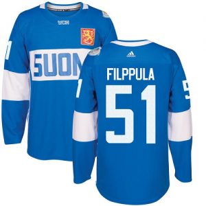 Adidas Team Finland dresy 51 Valtteri Filppula Authentic modrá Venkovní 2016 World Cup hokejové dresy