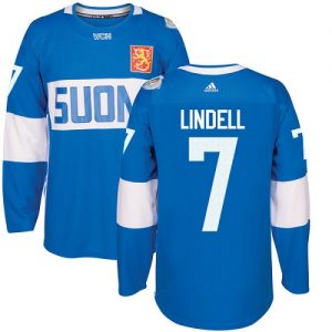 Adidas Team Finland dresy 7 Esa Lindell Authentic modrá Venkovní 2016 World Cup hokejové dresy