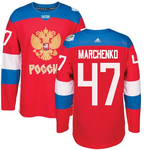 Adidas Team Russia dresy 47 Alexey Marchenko Authentic Červené Venkovní 2016 World Cup hokejové dresy