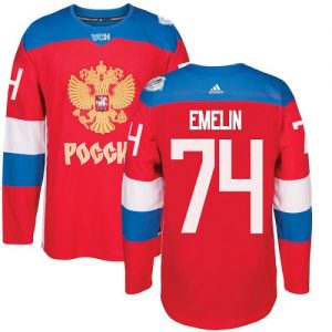 Adidas Team Russia dresy 74 Alexei Emelin Authentic Červené Venkovní 2016 World Cup hokejové dresy