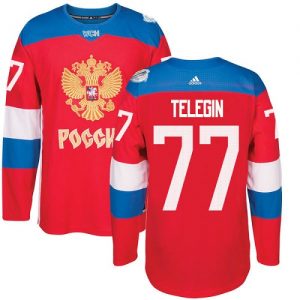 Adidas Team Russia dresy 77 Ivan Telegin Authentic Červené Venkovní 2016 World Cup hokejové dresy