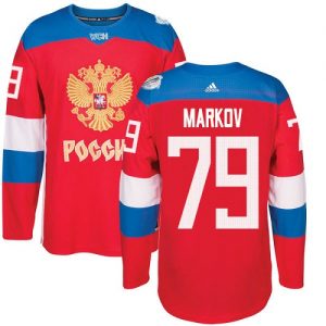 Adidas Team Russia dresy 79 Andrei Markov Authentic Červené Venkovní 2016 World Cup hokejové dresy