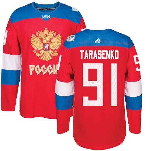 Adidas Team Russia dresy 91 Vladimir Tarasenko Authentic Červené Venkovní 2016 World Cup hokejové dresy