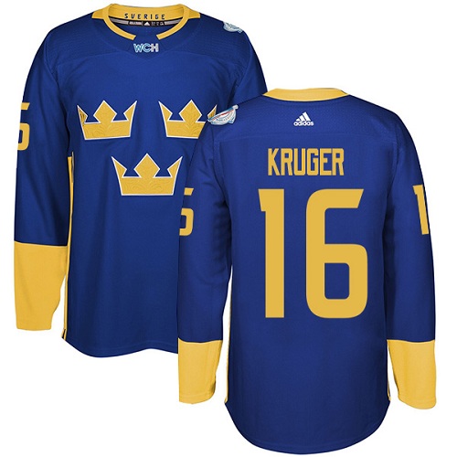 Adidas Team Sweden dresy 16 Marcus Kruger Authentic královská modrá Venkovní 2016 World Cup hokejové dresy