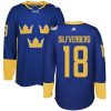 Adidas Team Sweden dresy 18 Jakob Silfverberg Authentic královská modrá Venkovní 2016 World Cup hokejové dresy