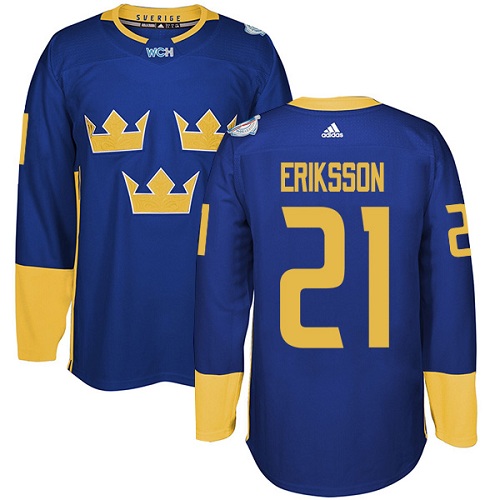 Adidas Team Sweden dresy 21 Loui Eriksson Authentic královská modrá Venkovní 2016 World Cup hokejové dresy