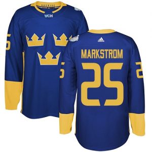 Adidas Team Sweden dresy 25 Jacob Markstrom Authentic královská modrá Venkovní 2016 World Cup hokejové dresy