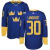 Adidas Team Sweden dresy 30 Henrik Lundqvist Authentic královská modrá Venkovní 2016 World Cup hokejové dresy