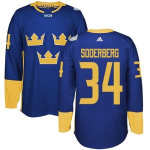 Adidas Team Sweden dresy 34 Carl Soderberg Authentic královská modrá Venkovní 2016 World Cup hokejové dresy