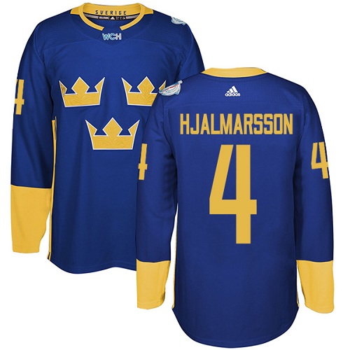 Adidas Team Sweden dresy 4 Niklas Hjalmarsson Authentic královská modrá Venkovní 2016 World Cup hokejové dresy
