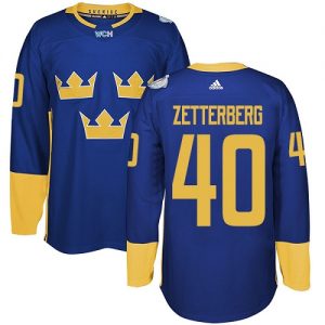 Adidas Team Sweden dresy 40 Henrik Zetterberg Authentic královská modrá Venkovní 2016 World Cup hokejové dresy