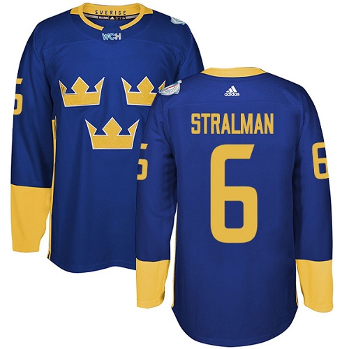 Adidas Team Sweden dresy 6 Anton Stralman Authentic královská modrá Venkovní 2016 World Cup hokejové dresy