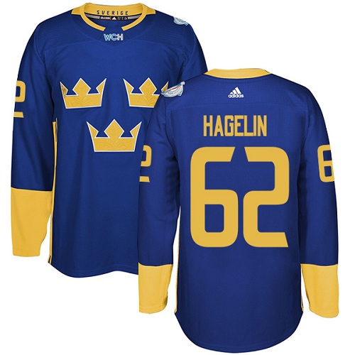 Adidas Team Sweden dresy Carl Hagelin 62 Authentic královská modrá Venkovní 2016 World Cup hokejové dresy