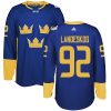 Adidas Team Sweden dresy 92 Gabriel Landeskog Authentic královská modrá Venkovní 2016 World Cup hokejové dresy