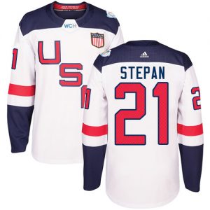 Adidas Team USA dresy 21 Derek Stepan Authentic Bílý Domácí 2016 World Cup hokejové dresy