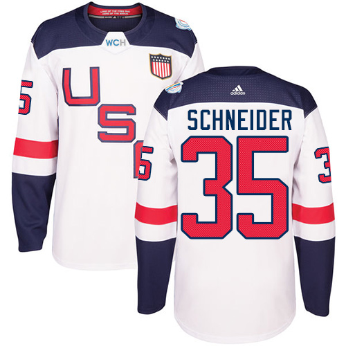 Adidas Team USA dresy 35 Cory Schneider Authentic Bílý Domácí 2016 World Cup hokejové dresy