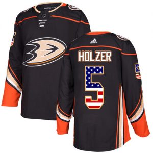 Pánské NHL Anaheim Ducks dresy Korbinian Holzer 5 Černá USA Flag Fashion