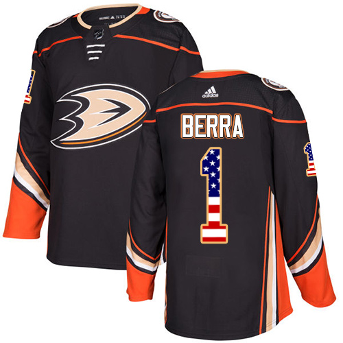 Pánské NHL Anaheim Ducks dresy Reto Berra 1 Černá USA Flag Fashion