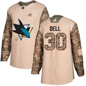 Pánské NHL San Jose Sharks dresy 30 Aaron Dell Authentic Camo Adidas Veterans Day Practice
