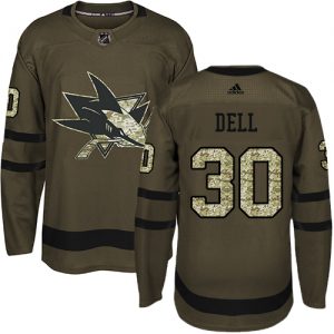 Pánské NHL San Jose Sharks dresy 30 Aaron Dell Authentic Zelená Adidas Salute to Service