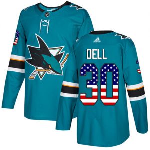 Pánské NHL San Jose Sharks dresy 30 Aaron Dell Authentic Teal Zelená Adidas USA Flag Fashion