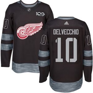 Pánské NHL Detroit Red Wings dresy 10 Alex Delvecchio Authentic Černá Adidas 1917 2017 100th Anniversary