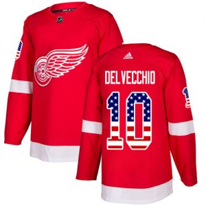 Pánské NHL Detroit Red Wings dresy 10 Alex Delvecchio Authentic Červené Adidas USA Flag Fashion