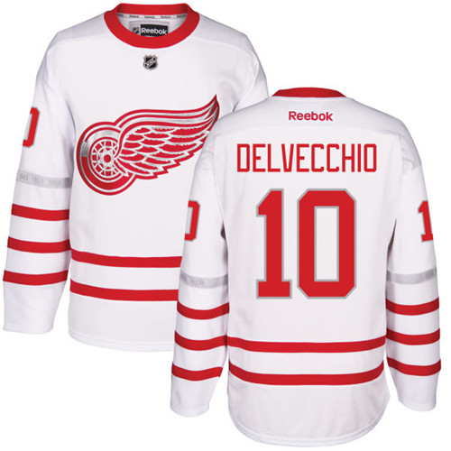 Pánské NHL Detroit Red Wings dresy 10 Alex Delvecchio Authentic Bílý Reebok 2017 Centennial Classic