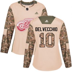 Dámské NHL Detroit Red Wings dresy 10 Alex Delvecchio Authentic Camo Adidas Veterans Day Practice