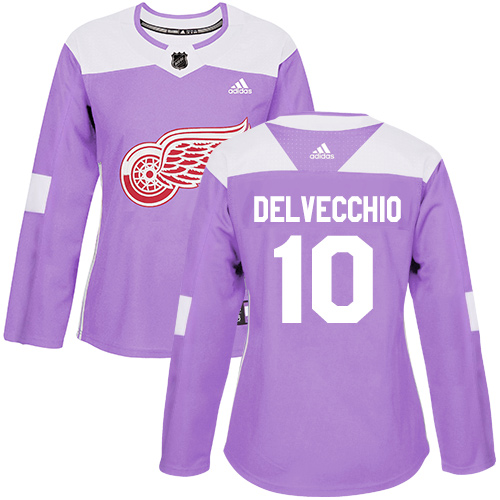 Dámské NHL Detroit Red Wings dresy 10 Alex Delvecchio Authentic Nachový Adidas Fights Cancer Practice