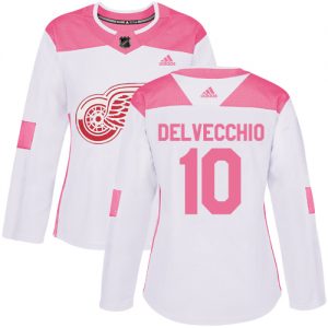 Dámské NHL Detroit Red Wings dresy 10 Alex Delvecchio Authentic Bílý Růžový Adidas Fashion