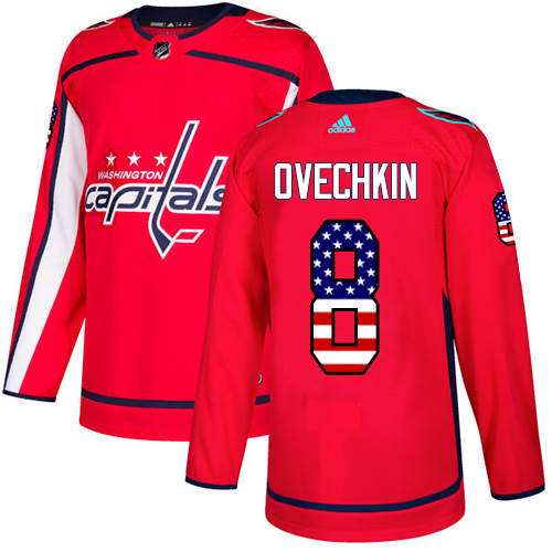Pánské NHL Washington Capitals dresy 8 Alex Ovechkin Authentic Červené Adidas USA Flag Fashion