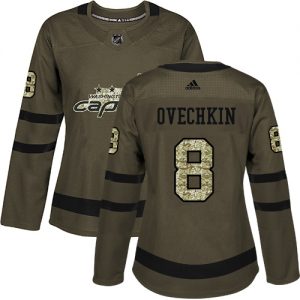 Dámské NHL Washington Capitals dresy 8 Alex Ovechkin Authentic Zelená Adidas Salute to Service